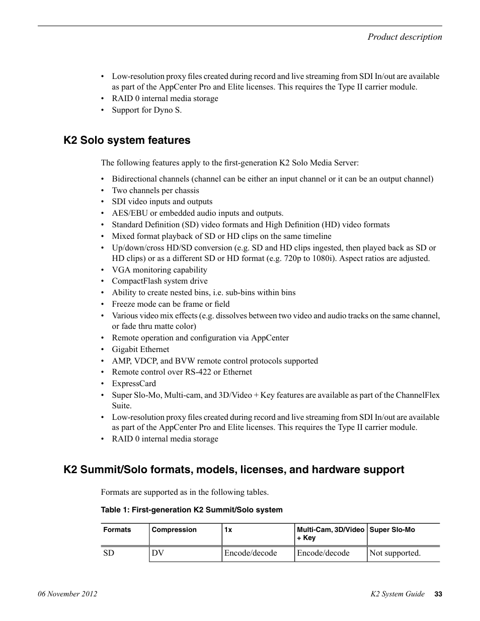 K2 solo system features | Grass Valley K2 System Guide v.9.0 User Manual | Page 33 / 284