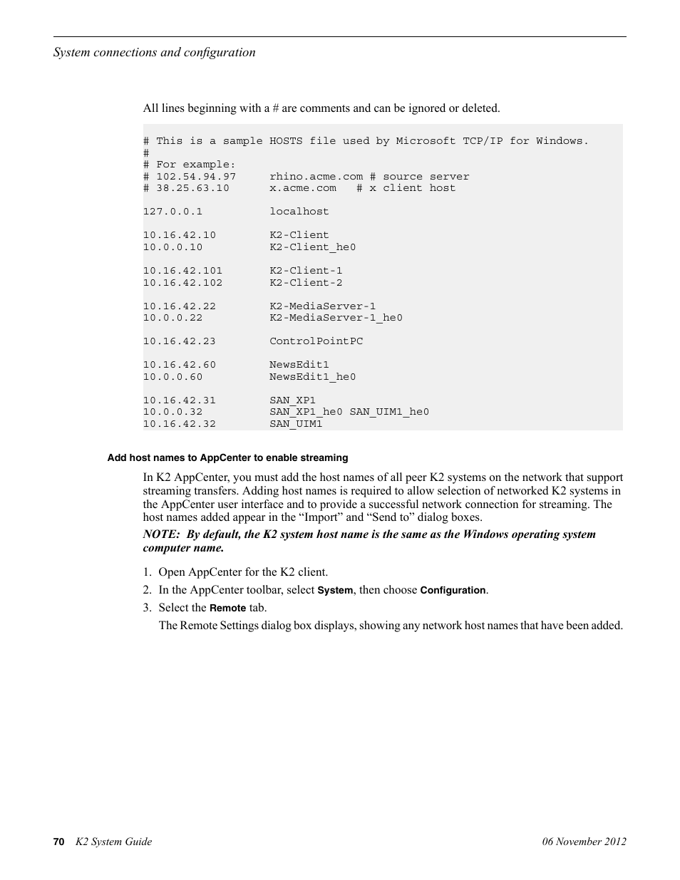 Add host names to appcenter to enable streaming | Grass Valley K2 System Guide v.9.0 User Manual | Page 70 / 284