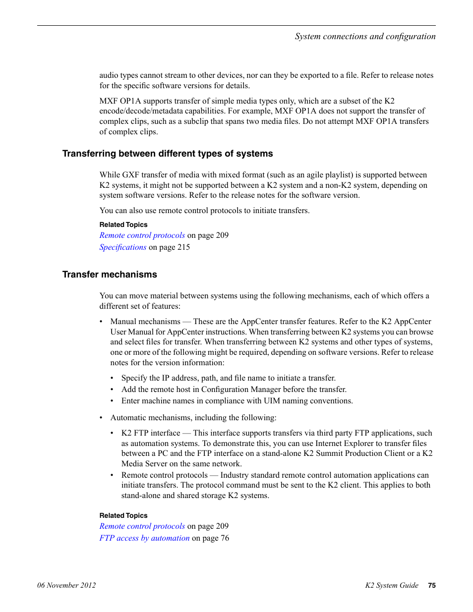 Transferring between different types of systems, Transfer mechanisms | Grass Valley K2 System Guide v.9.0 User Manual | Page 75 / 284