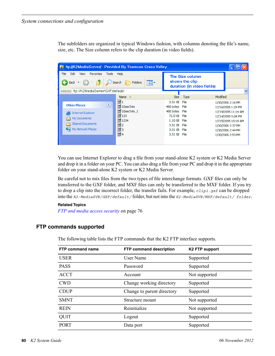 Ftp commands supported | Grass Valley K2 System Guide v.9.0 User Manual | Page 80 / 284