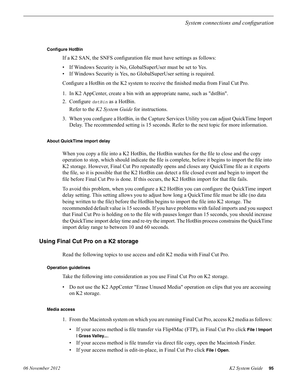 Using final cut pro on a k2 storage | Grass Valley K2 System Guide v.9.0 User Manual | Page 95 / 284