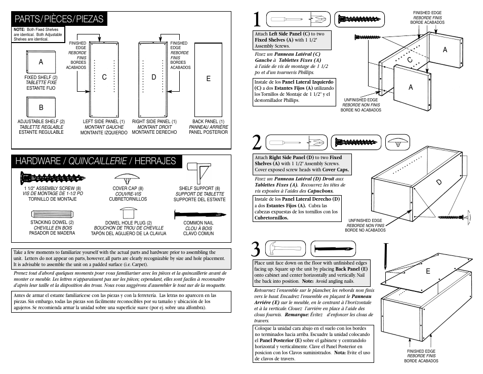 Hardware / quincaillerie / herrajes, Parts/ pièces/ piezas | Closet Maid SSO User Manual | Page 2 / 2
