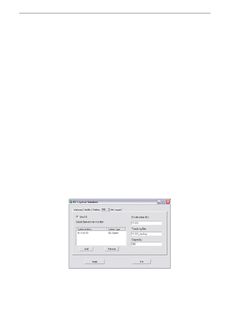 Configuring the dg capture service | Grass Valley K2 System Guide v.7.2 User Manual | Page 76 / 254
