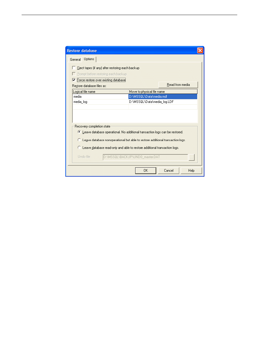 Restore sql server 2005 database | Grass Valley K2 Storage System Instruction Manual v.3.2 Nov.18 2008 User Manual | Page 486 / 524