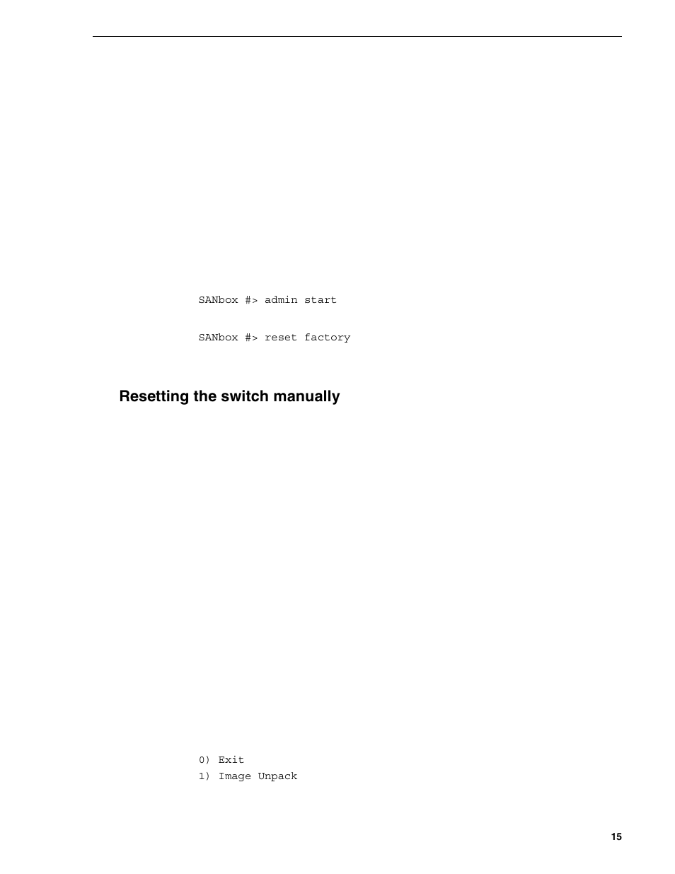 Resetting the switch manually | Grass Valley Fibre Channel Switch User Manual | Page 15 / 16
