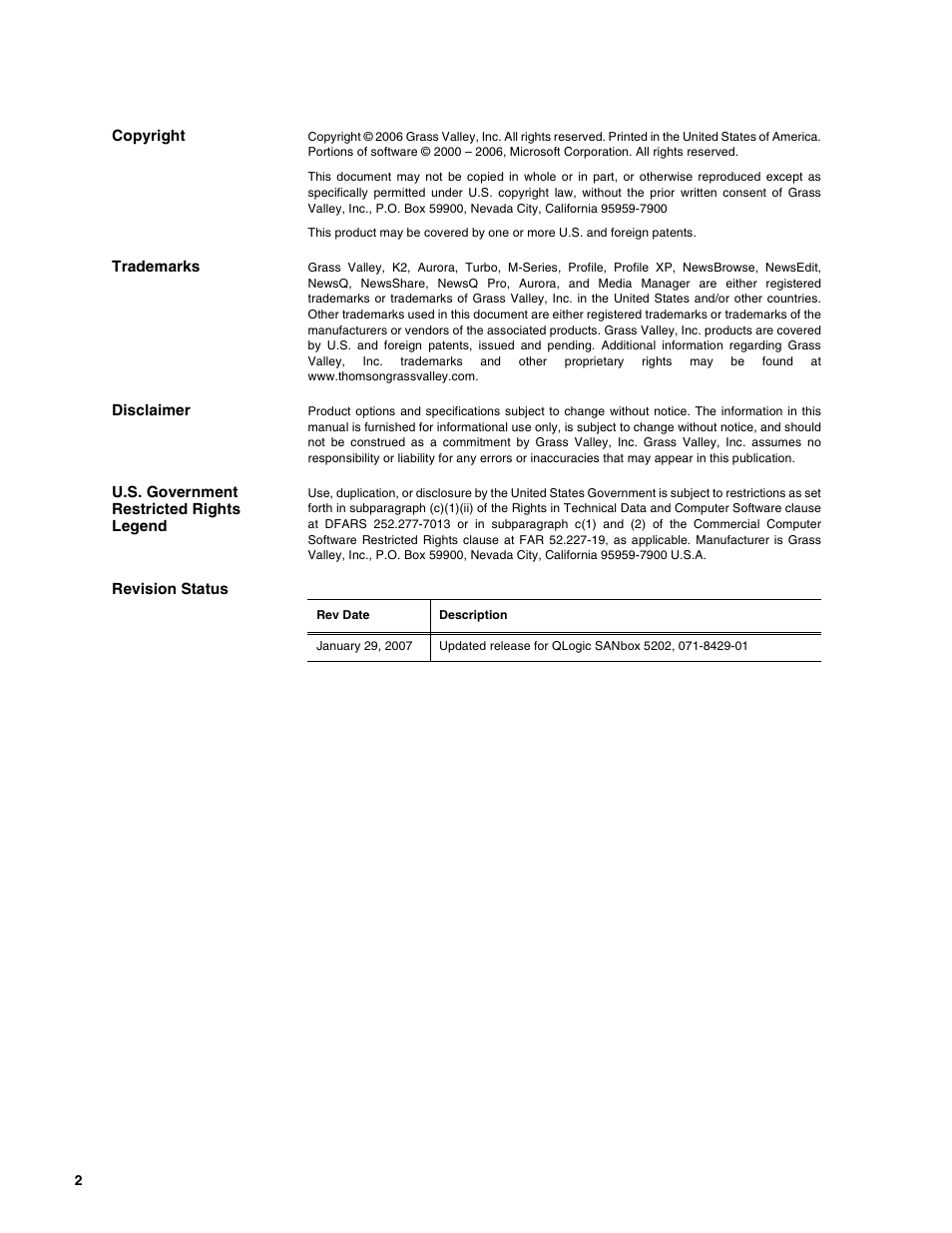 Grass Valley Fibre Channel Switch User Manual | Page 2 / 16