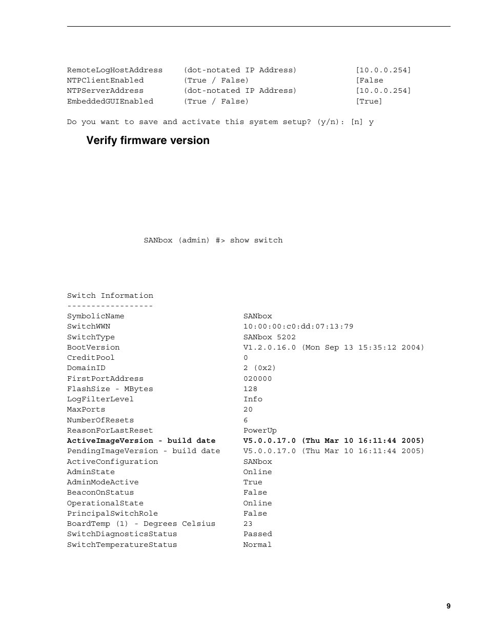 Verify firmware version | Grass Valley Fibre Channel Switch User Manual | Page 9 / 16
