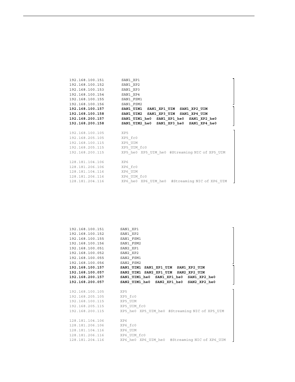Example master hosts file entries for two sans, Example master ho | Grass Valley UIM v.2.1.1 User Manual | Page 58 / 166