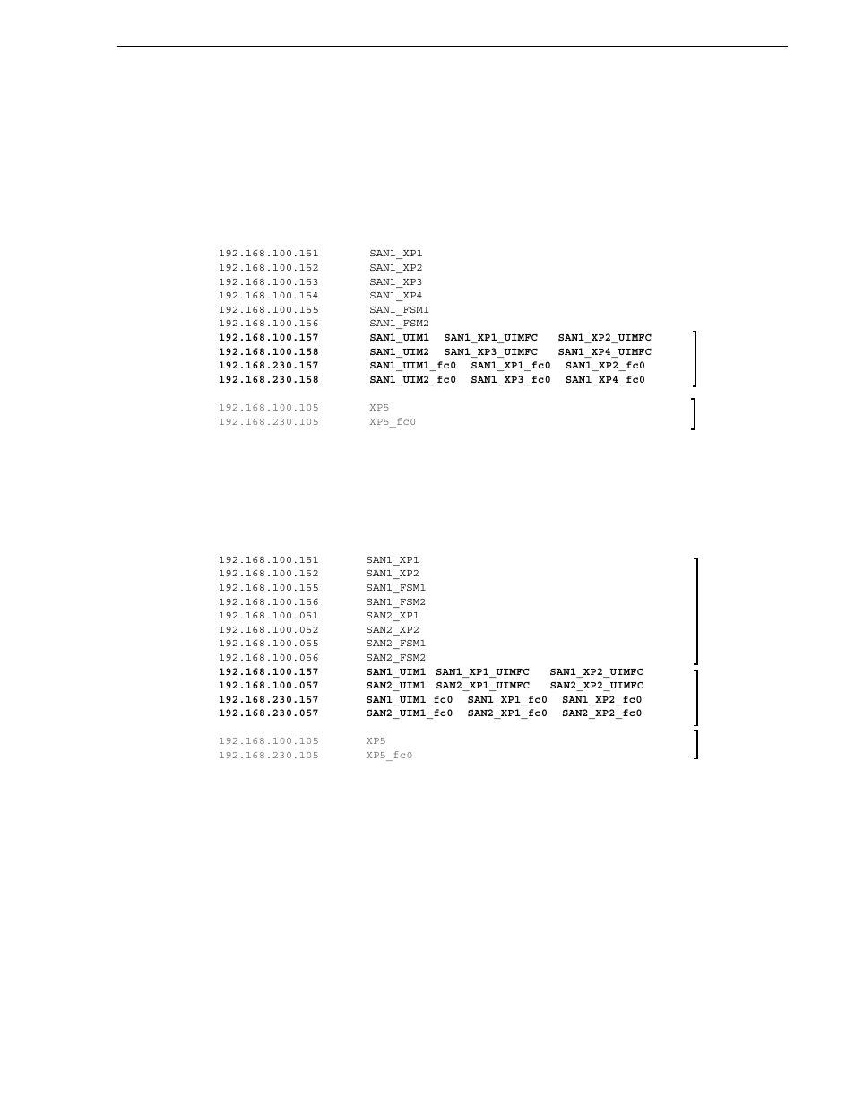Example master hosts file entries for two sans, Example master | Grass Valley UIM v.2.1.1 User Manual | Page 89 / 166