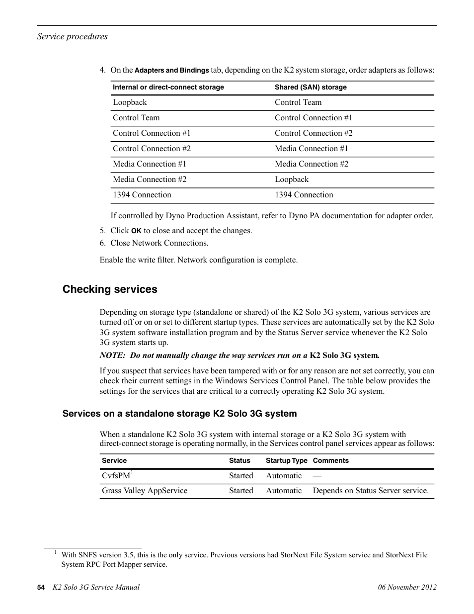 Checking services, Services on a standalone storage k2 solo 3g system | Grass Valley K2 Solo 3G Client Service Manual v.9.0 User Manual | Page 54 / 112