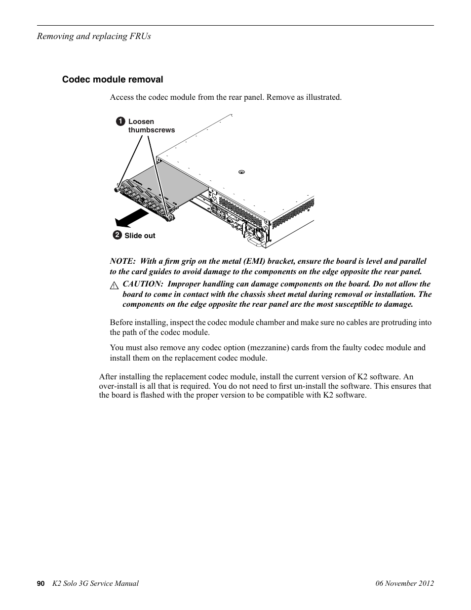 Codec module removal | Grass Valley K2 Solo 3G Client Service Manual v.9.0 User Manual | Page 90 / 112