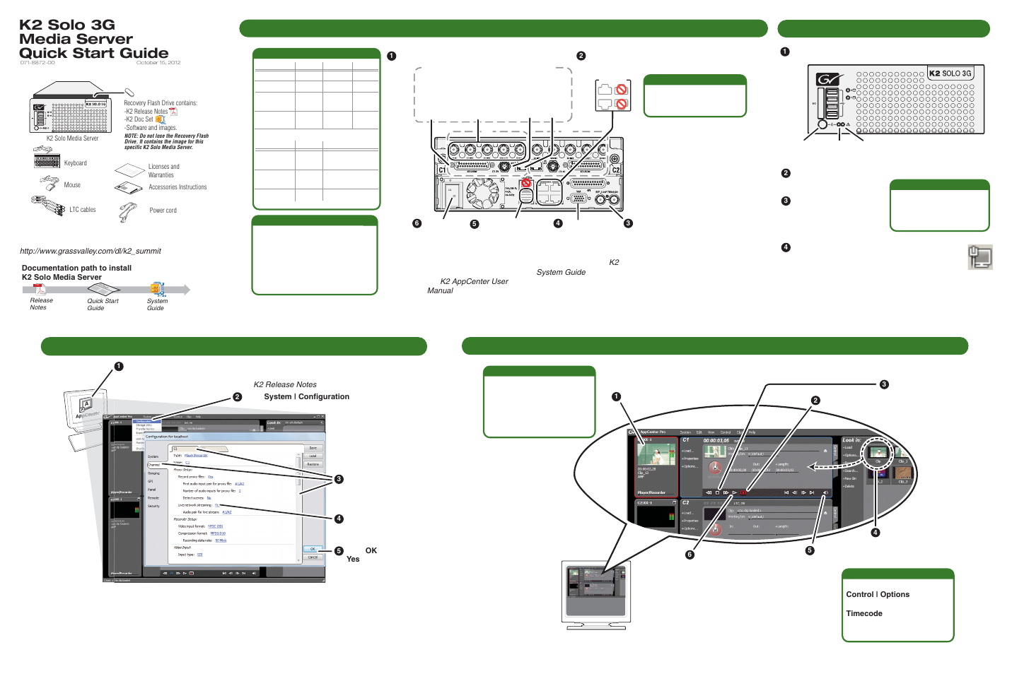 Grass Valley K2 Solo 3G Media Server Quick Start v9.0 Dec.20 2012 User Manual | 2 pages