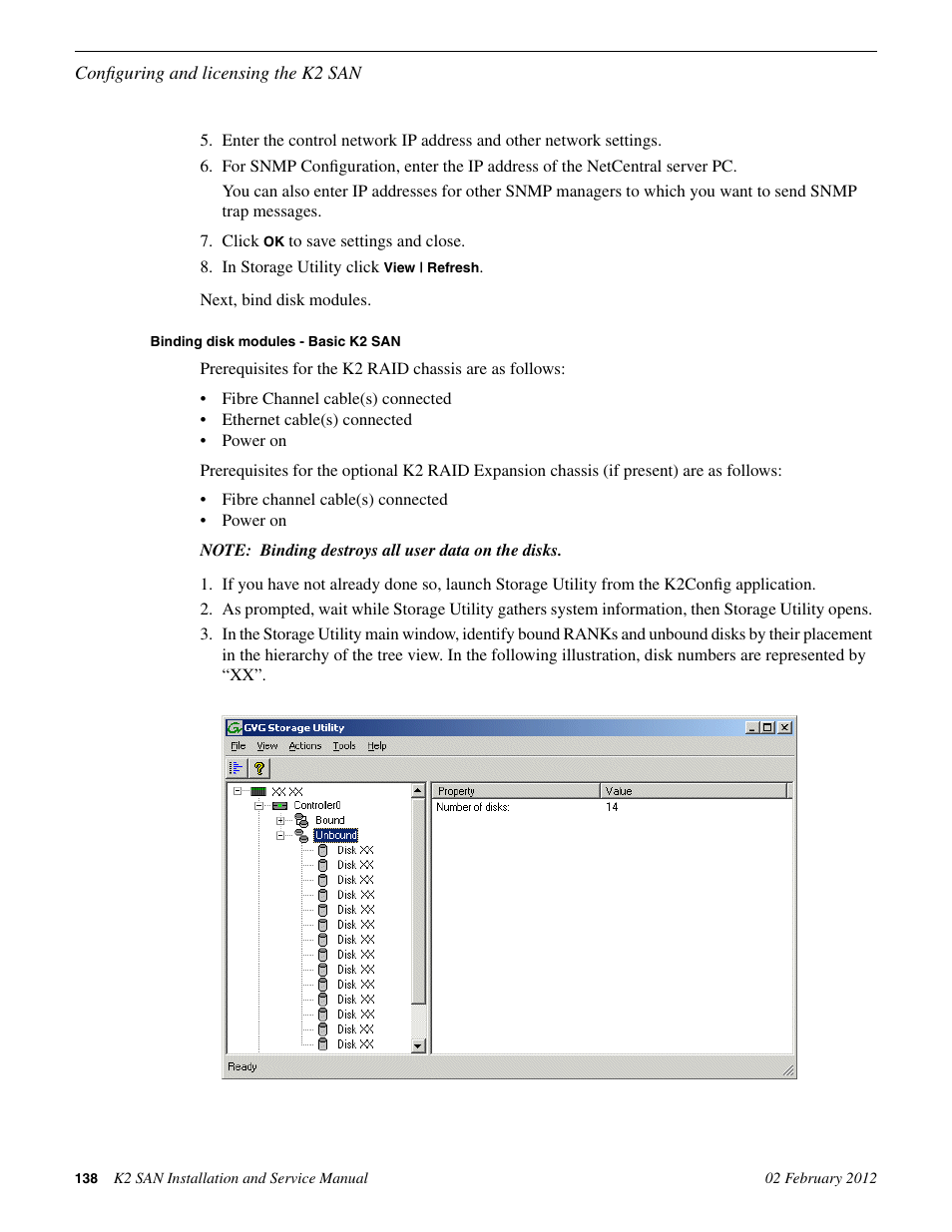 Binding disk modules - basic k2 san | Grass Valley K2 (Summit 3G) 10Gv2 Storage Area Network Installation v.8.1 User Manual | Page 138 / 366