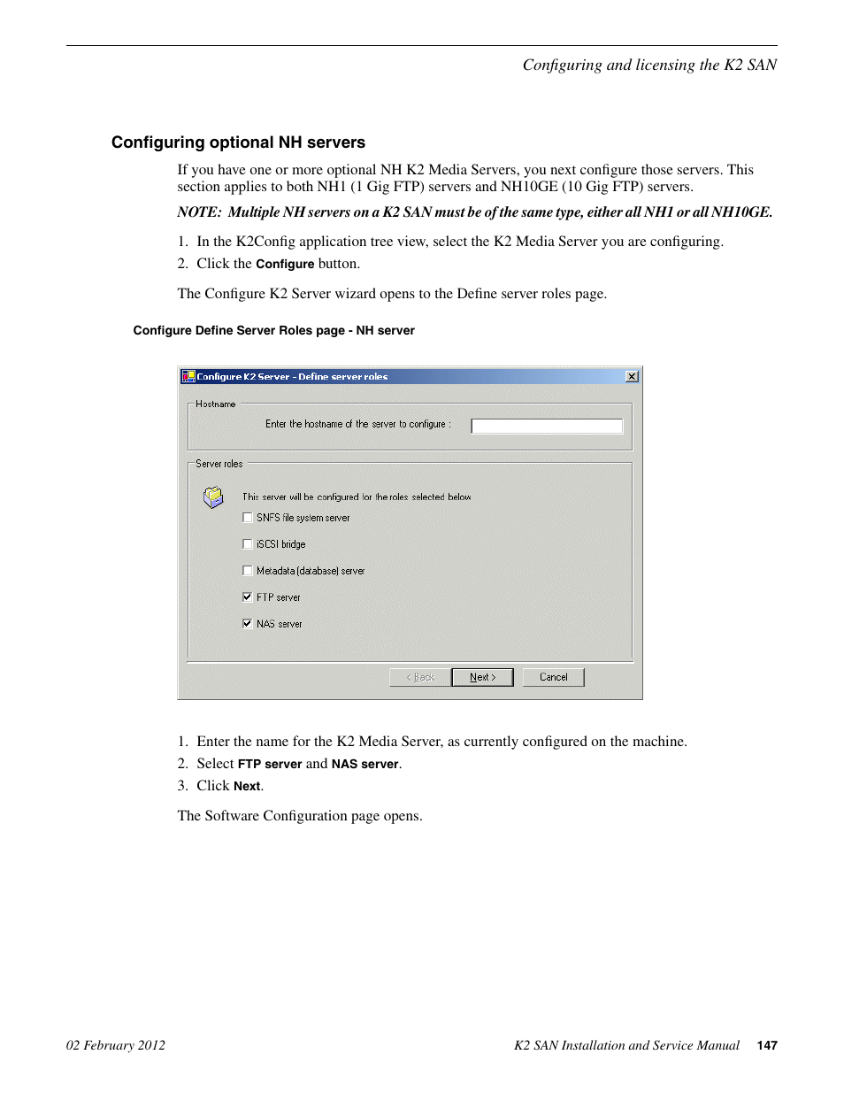 Configuring optional nh servers | Grass Valley K2 (Summit 3G) 10Gv2 Storage Area Network Installation v.8.1 User Manual | Page 147 / 366