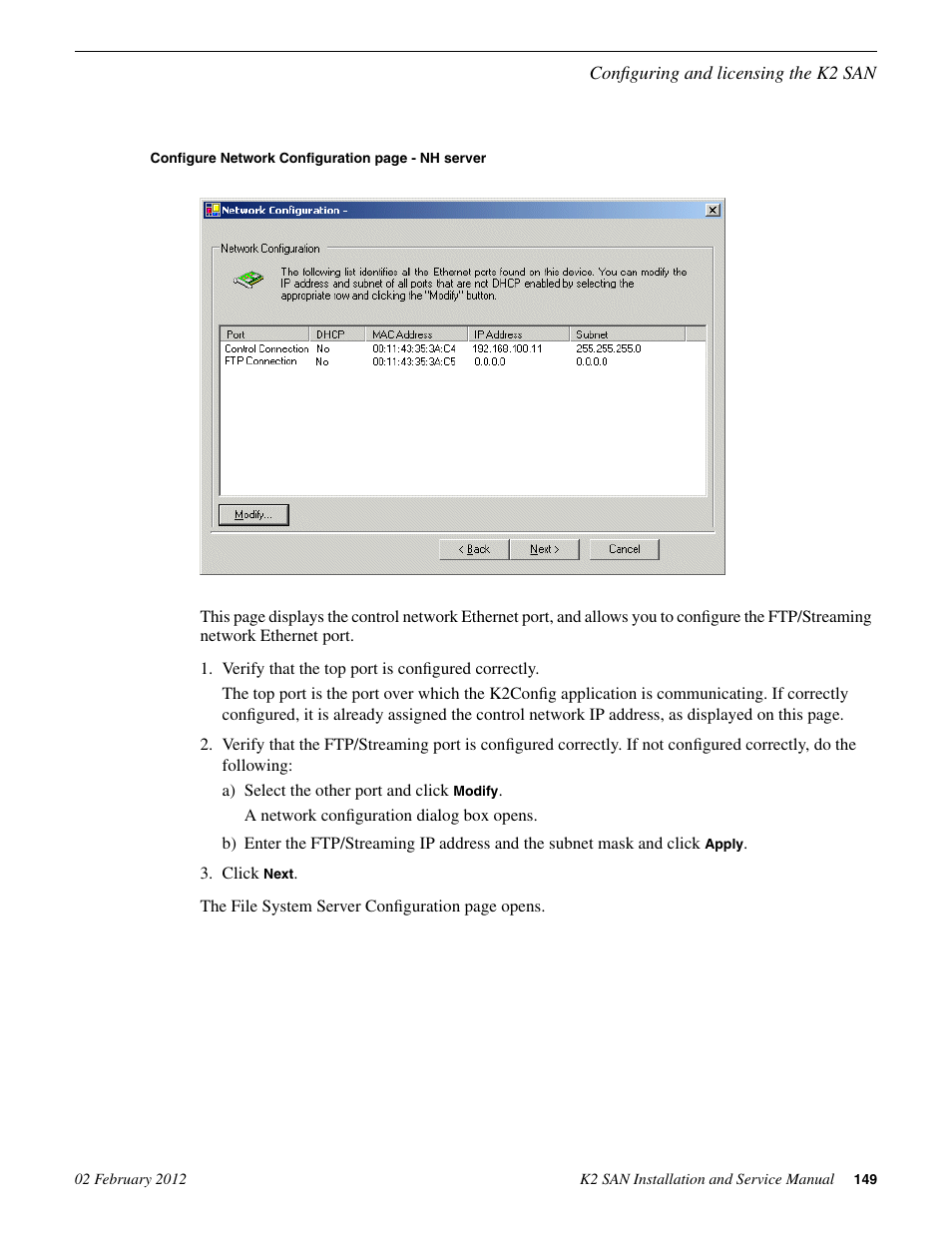 Grass Valley K2 (Summit 3G) 10Gv2 Storage Area Network Installation v.8.1 User Manual | Page 149 / 366