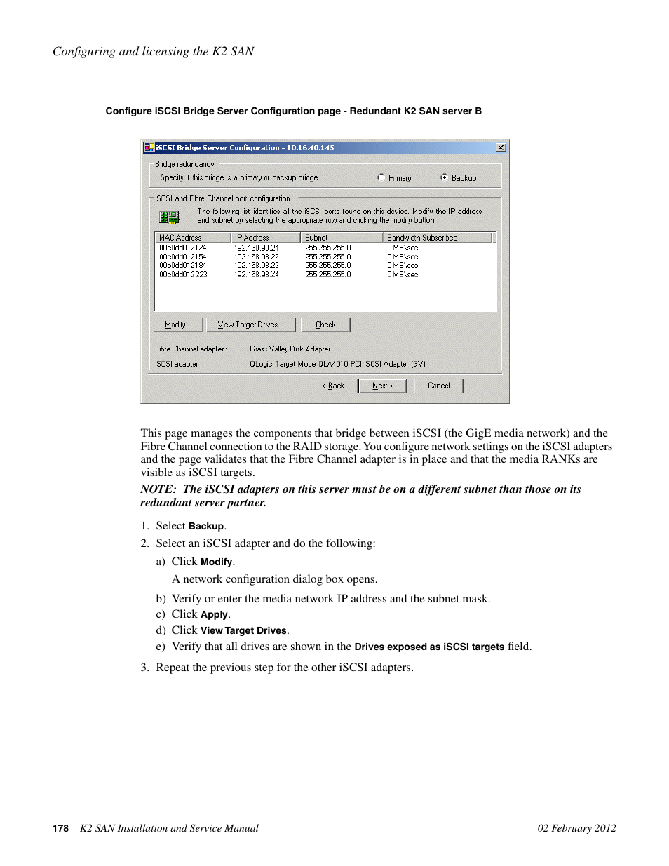 Grass Valley K2 (Summit 3G) 10Gv2 Storage Area Network Installation v.8.1 User Manual | Page 178 / 366