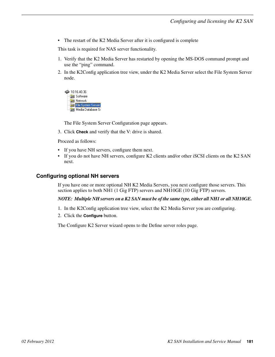Configuring optional nh servers | Grass Valley K2 (Summit 3G) 10Gv2 Storage Area Network Installation v.8.1 User Manual | Page 181 / 366