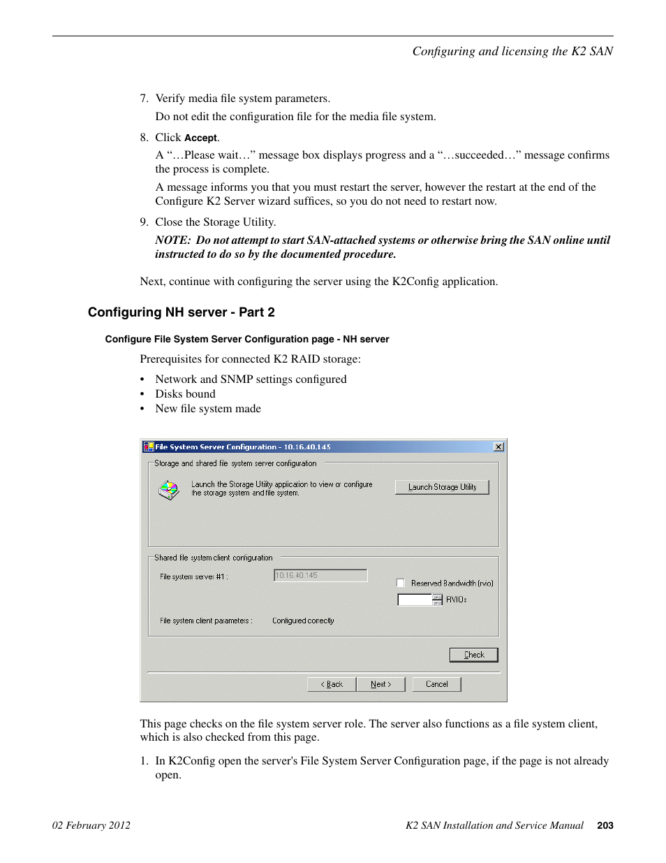 Configuring nh server - part 2 | Grass Valley K2 (Summit 3G) 10Gv2 Storage Area Network Installation v.8.1 User Manual | Page 203 / 366
