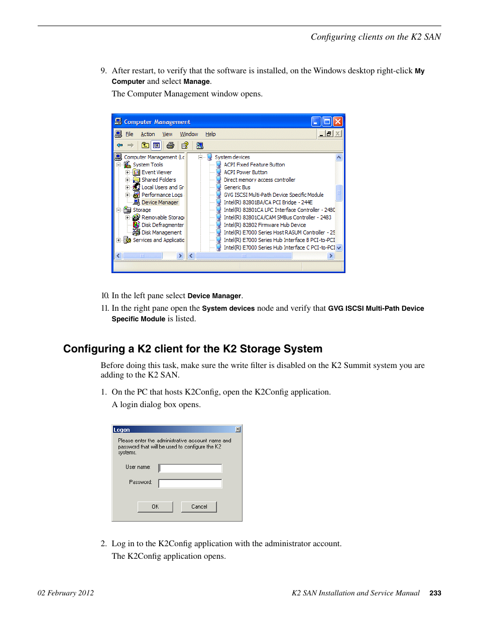 Configuring a k2 client for the k2 storage system | Grass Valley K2 (Summit 3G) 10Gv2 Storage Area Network Installation v.8.1 User Manual | Page 233 / 366