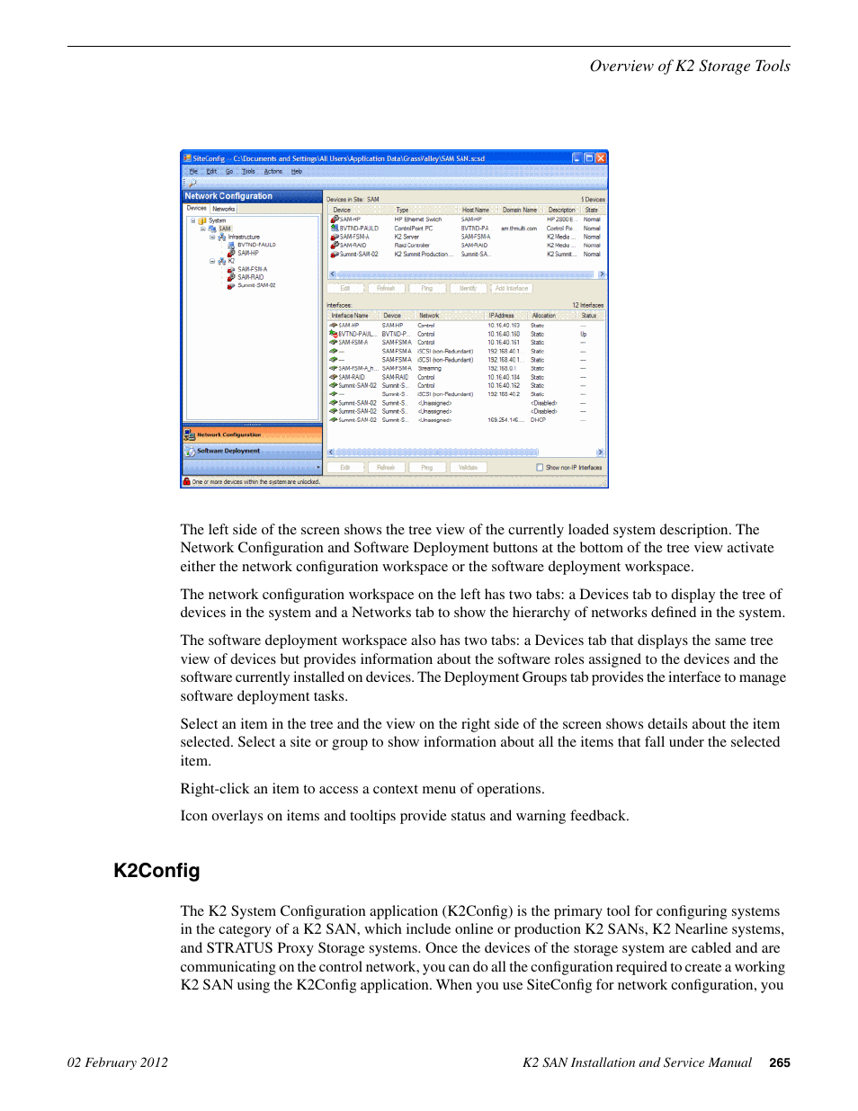 K2config | Grass Valley K2 (Summit 3G) 10Gv2 Storage Area Network Installation v.8.1 User Manual | Page 265 / 366
