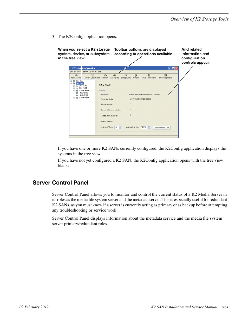 Server control panel | Grass Valley K2 (Summit 3G) 10Gv2 Storage Area Network Installation v.8.1 User Manual | Page 267 / 366