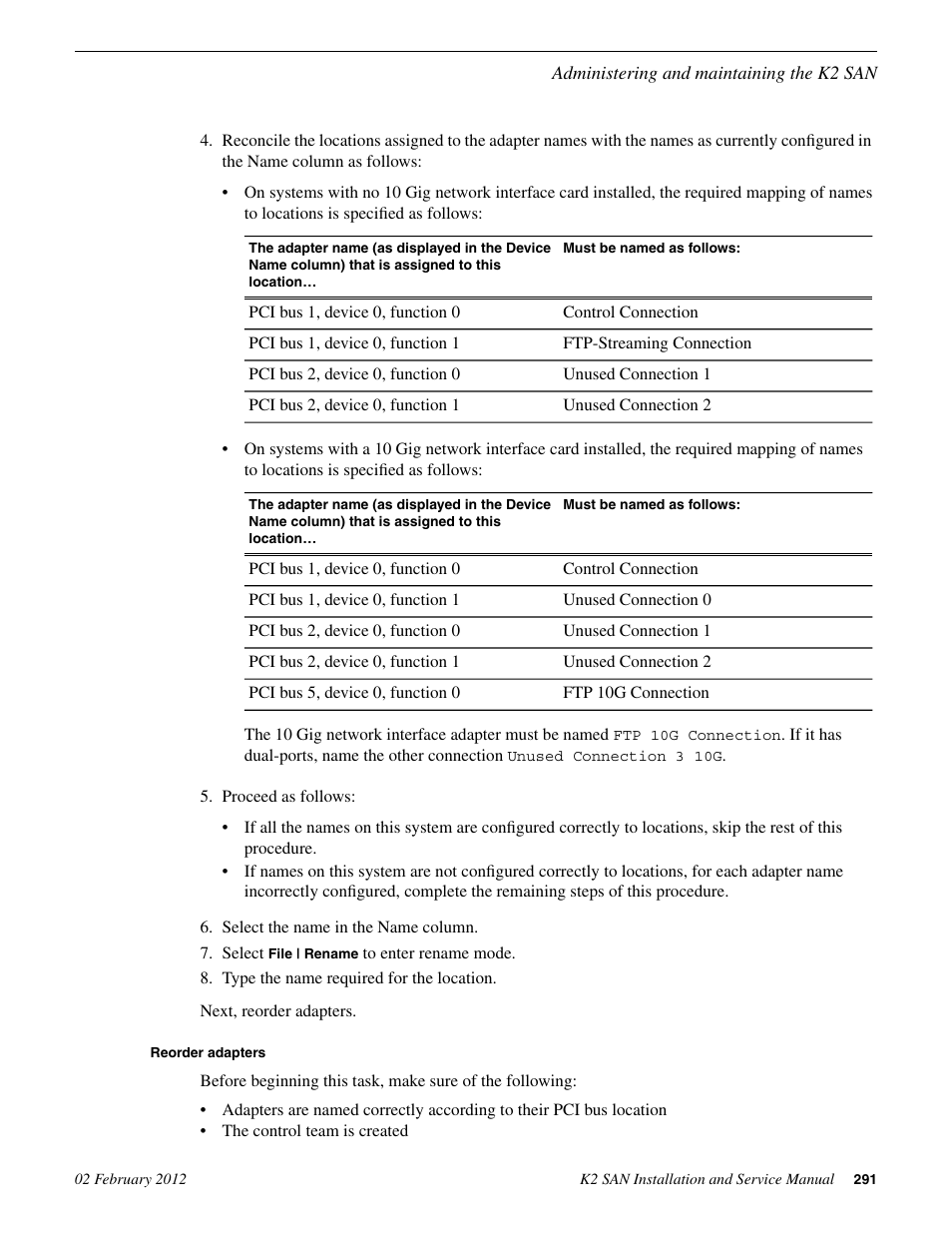 Reorder adapters | Grass Valley K2 (Summit 3G) 10Gv2 Storage Area Network Installation v.8.1 User Manual | Page 291 / 366