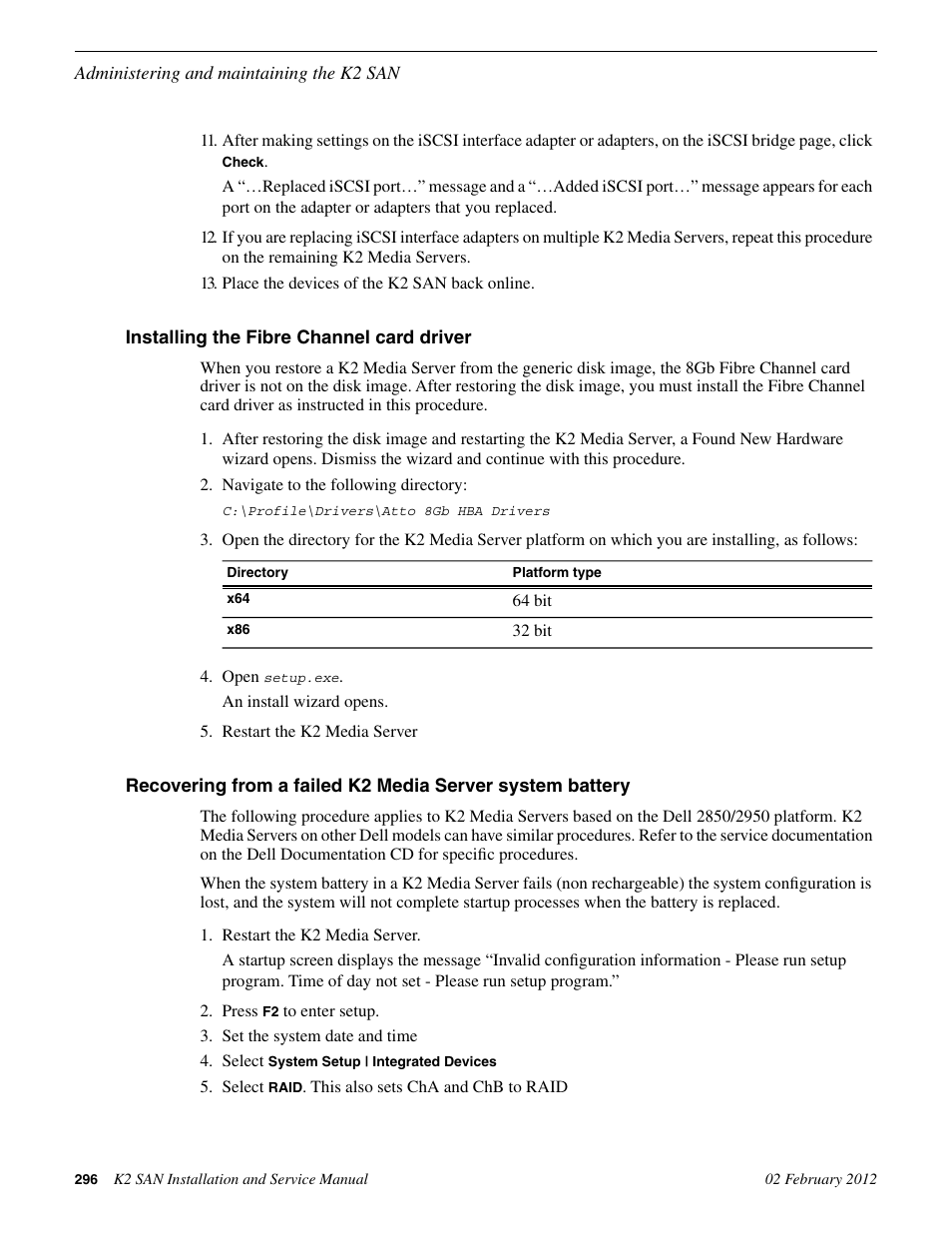 Installing the fibre channel card driver | Grass Valley K2 (Summit 3G) 10Gv2 Storage Area Network Installation v.8.1 User Manual | Page 296 / 366