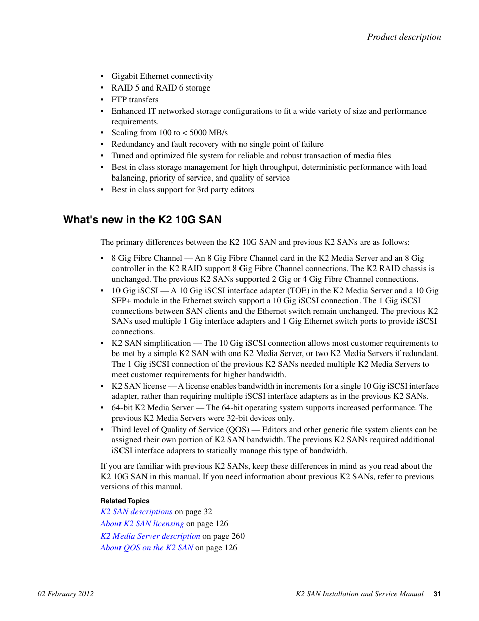 What's new in the k2 10g san | Grass Valley K2 (Summit 3G) 10Gv2 Storage Area Network Installation v.8.1 User Manual | Page 31 / 366