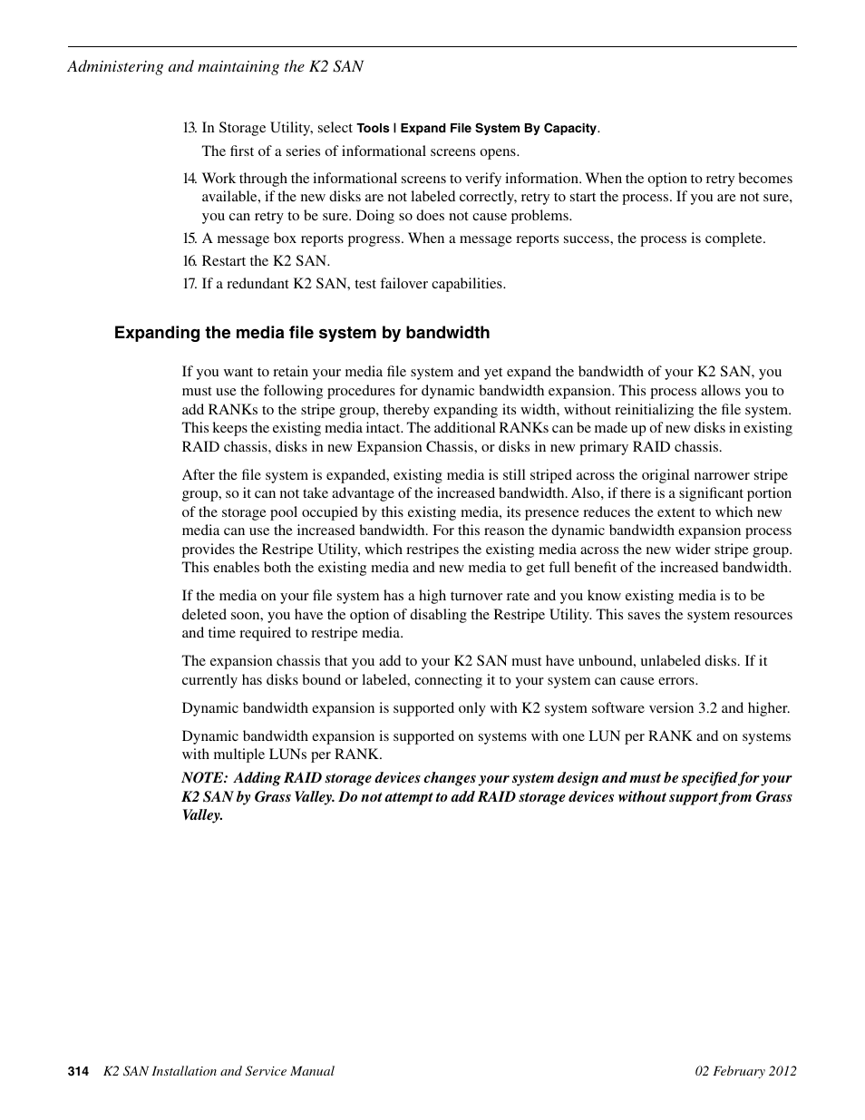 Expanding the media file system by bandwidth | Grass Valley K2 (Summit 3G) 10Gv2 Storage Area Network Installation v.8.1 User Manual | Page 314 / 366