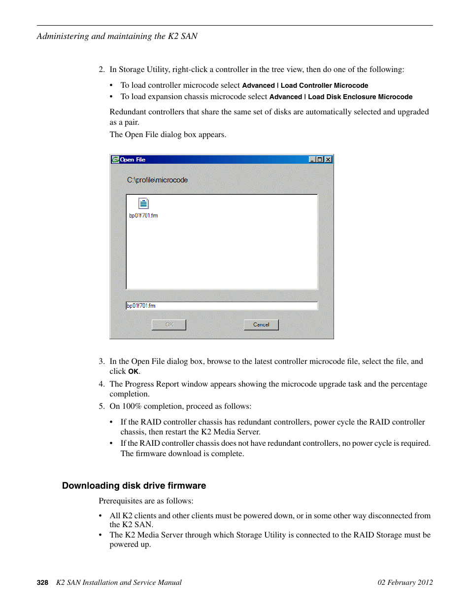 Downloading disk drive firmware | Grass Valley K2 (Summit 3G) 10Gv2 Storage Area Network Installation v.8.1 User Manual | Page 328 / 366