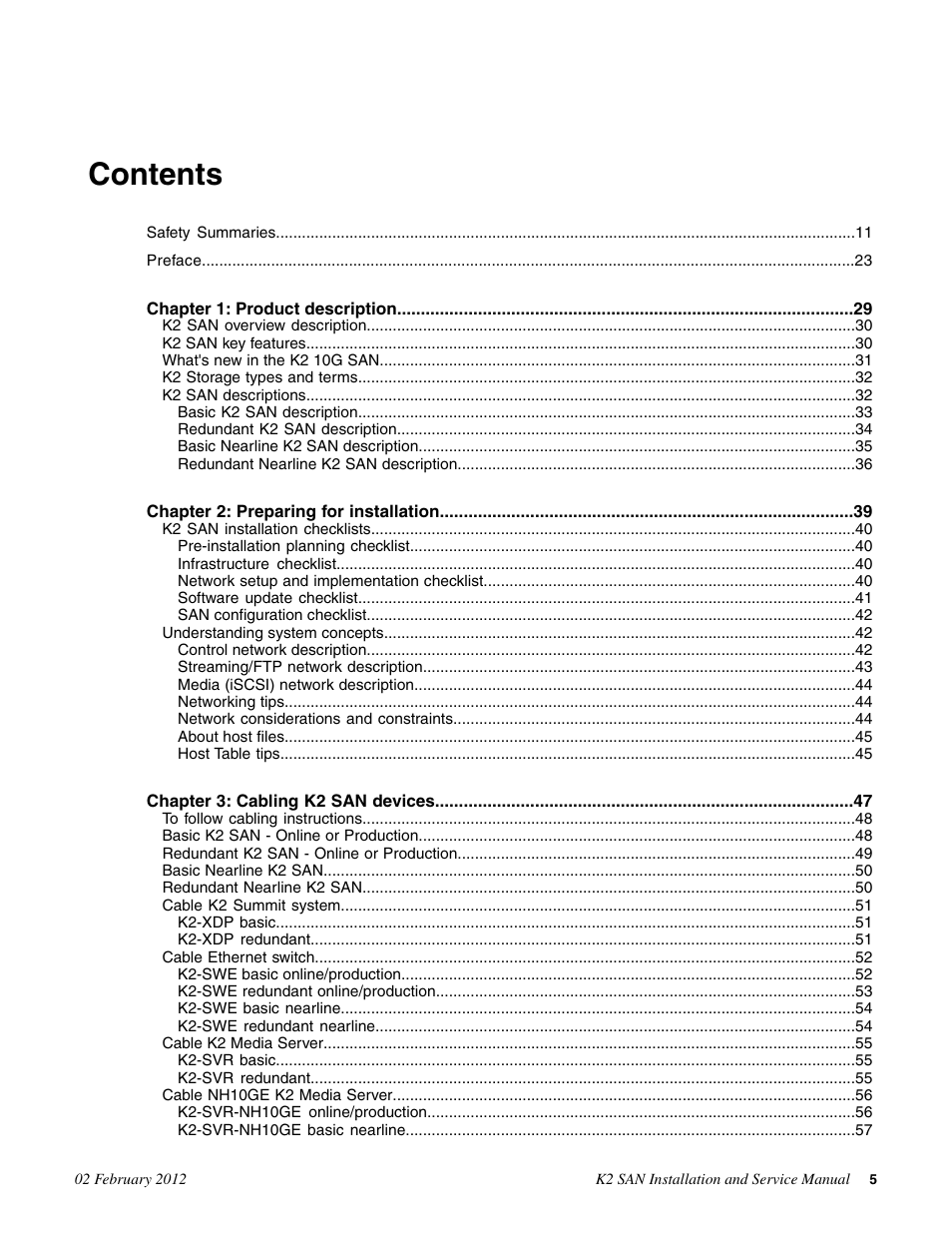Grass Valley K2 (Summit 3G) 10Gv2 Storage Area Network Installation v.8.1 User Manual | Page 5 / 366