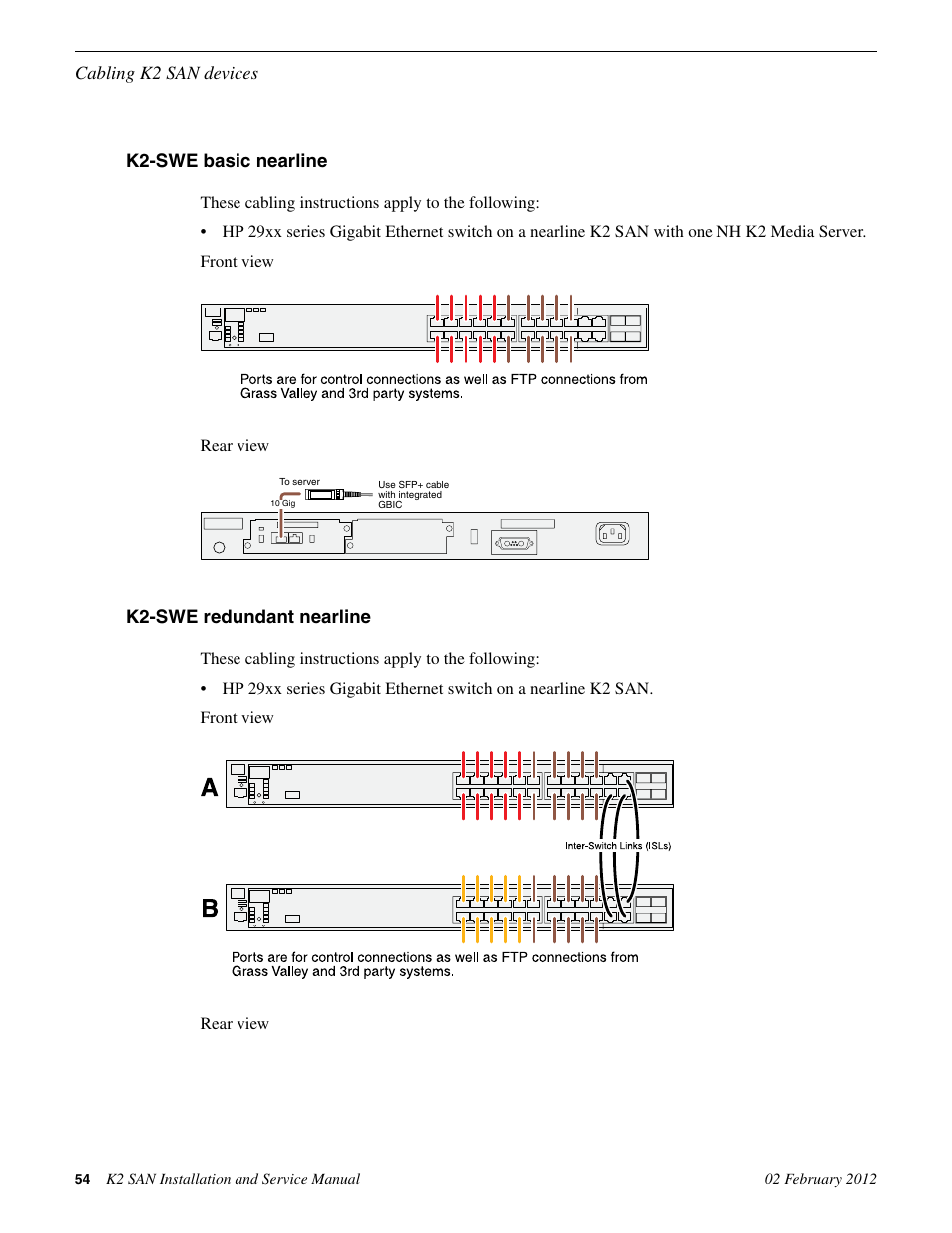 K2-swe basic nearline, K2-swe redundant nearline, K2-swe basic nearline k2-swe redundant nearline | Grass Valley K2 (Summit 3G) 10Gv2 Storage Area Network Installation v.8.1 User Manual | Page 54 / 366