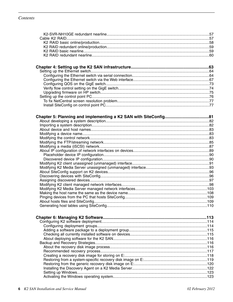Grass Valley K2 (Summit 3G) 10Gv2 Storage Area Network Installation v.8.1 User Manual | Page 6 / 366