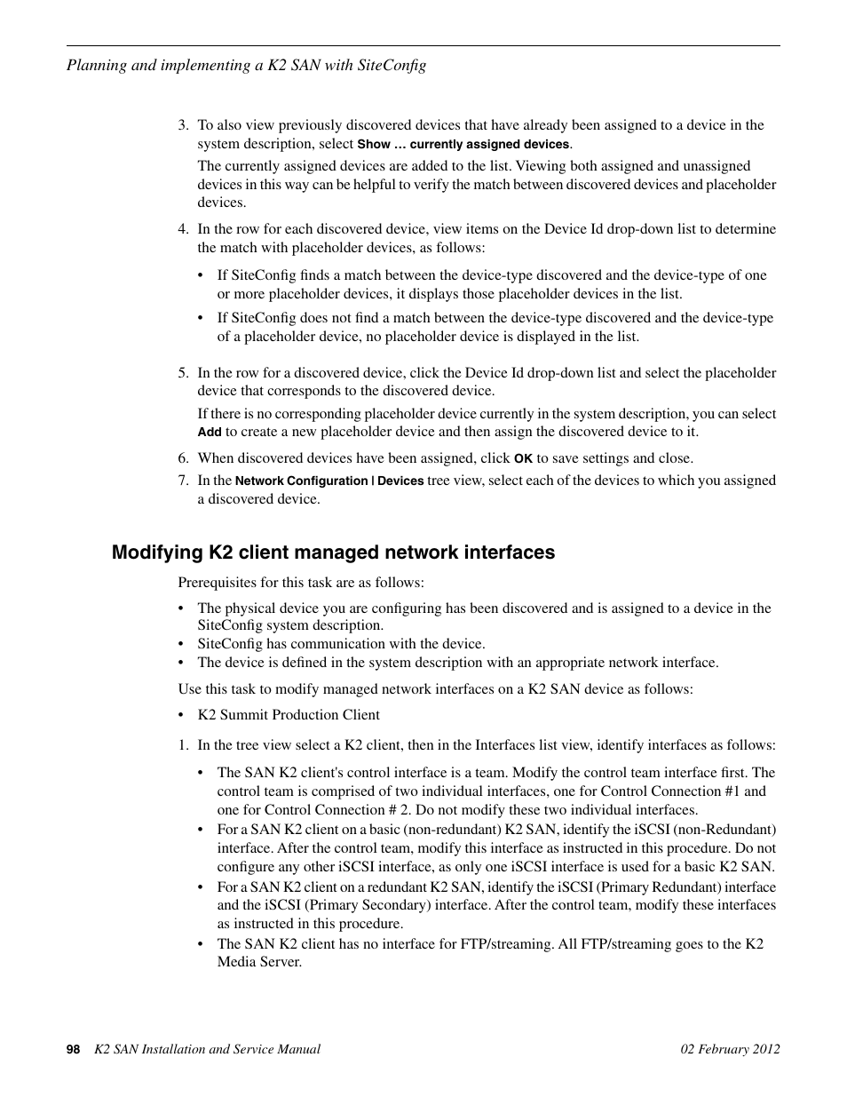 Modifying k2 client managed network interfaces | Grass Valley K2 (Summit 3G) 10Gv2 Storage Area Network Installation v.8.1 User Manual | Page 98 / 366