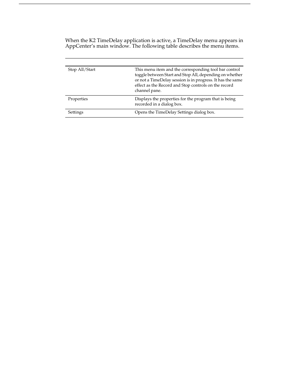 K2 timedelay menu | Grass Valley K2 TimeDelay v.9.0 User Manual | Page 10 / 22