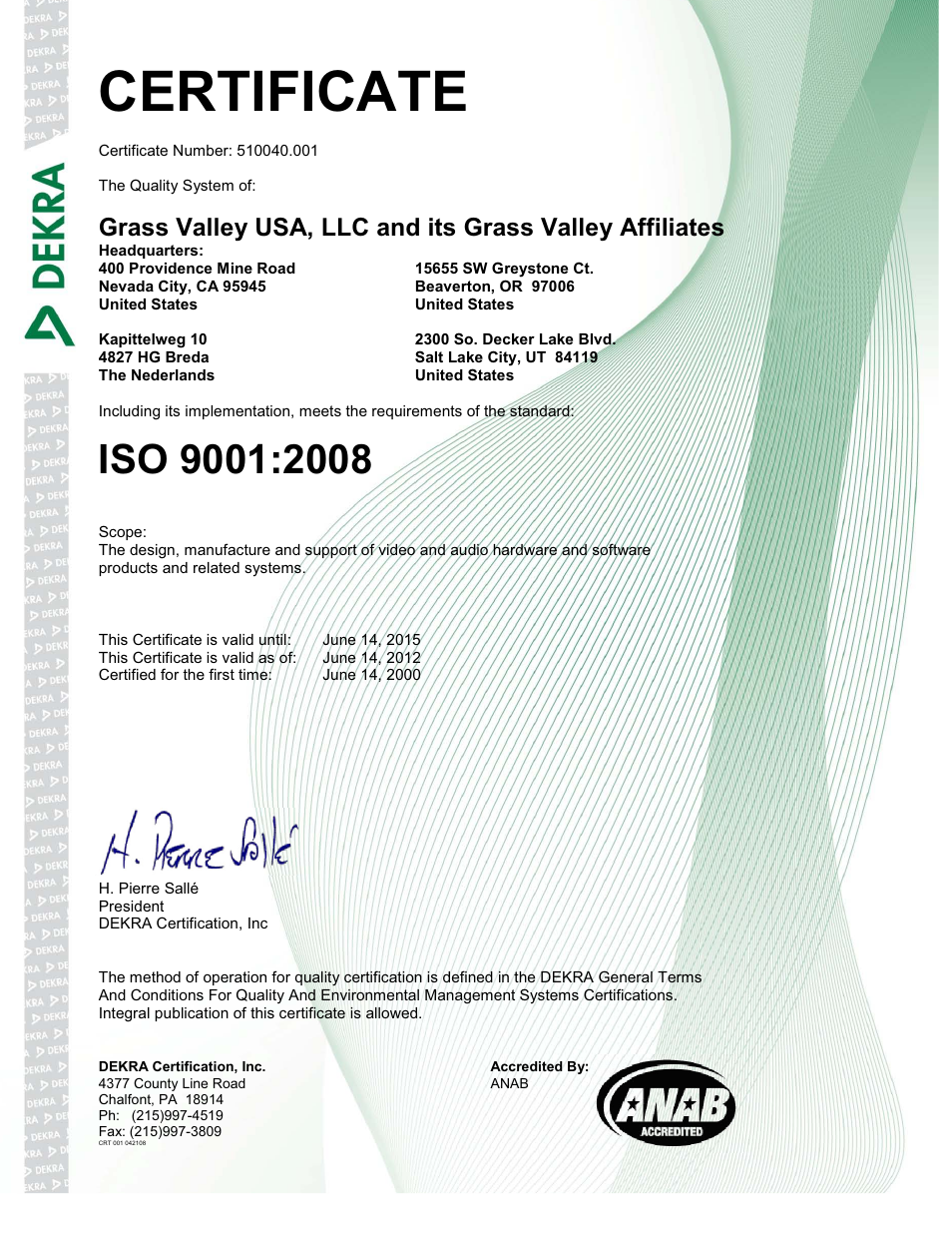 Certificate | Grass Valley K2 TimeDelay v.9.0 User Manual | Page 2 / 22