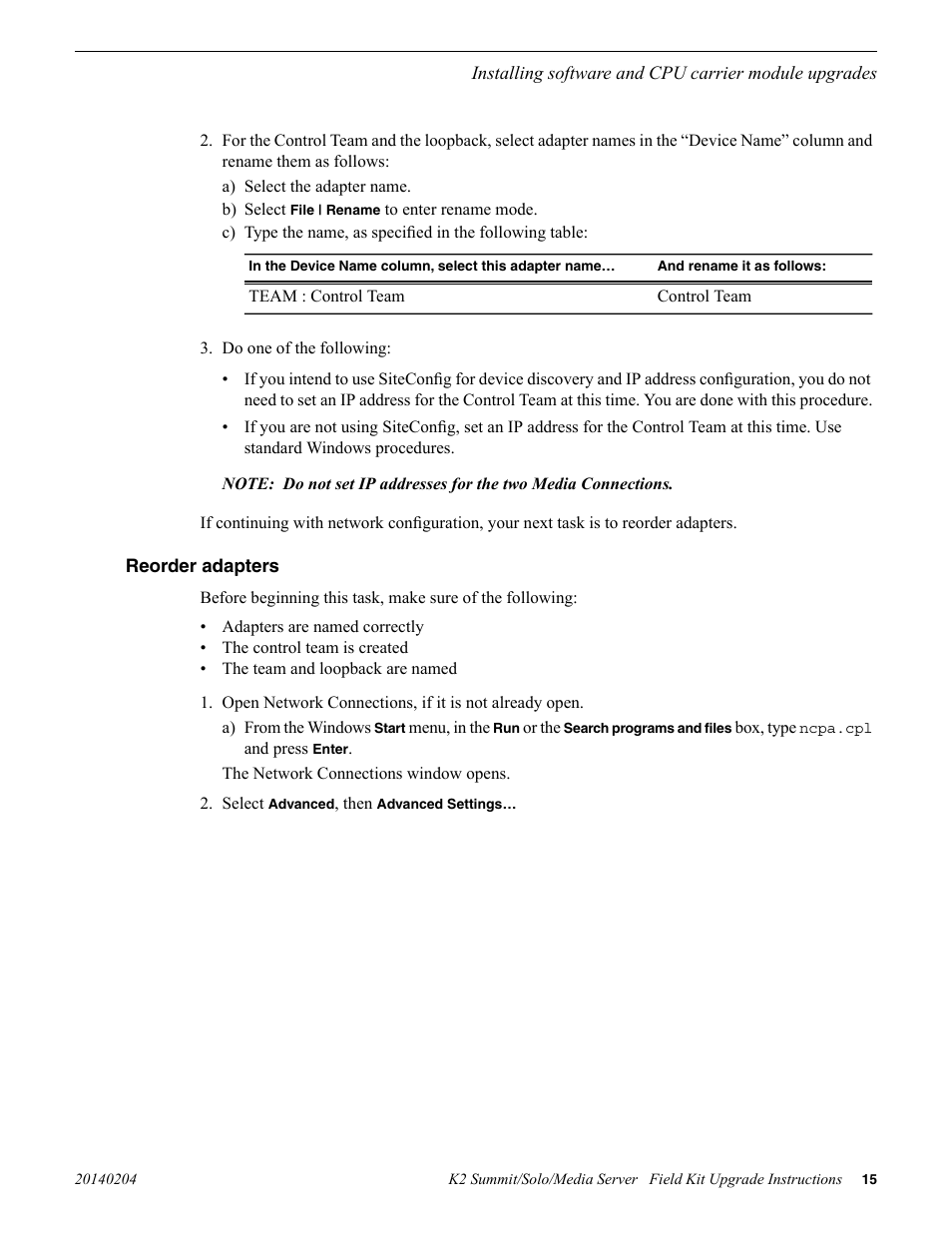 Reorder adapters | Grass Valley K2 Summit Client v.9.2 User Manual | Page 15 / 49