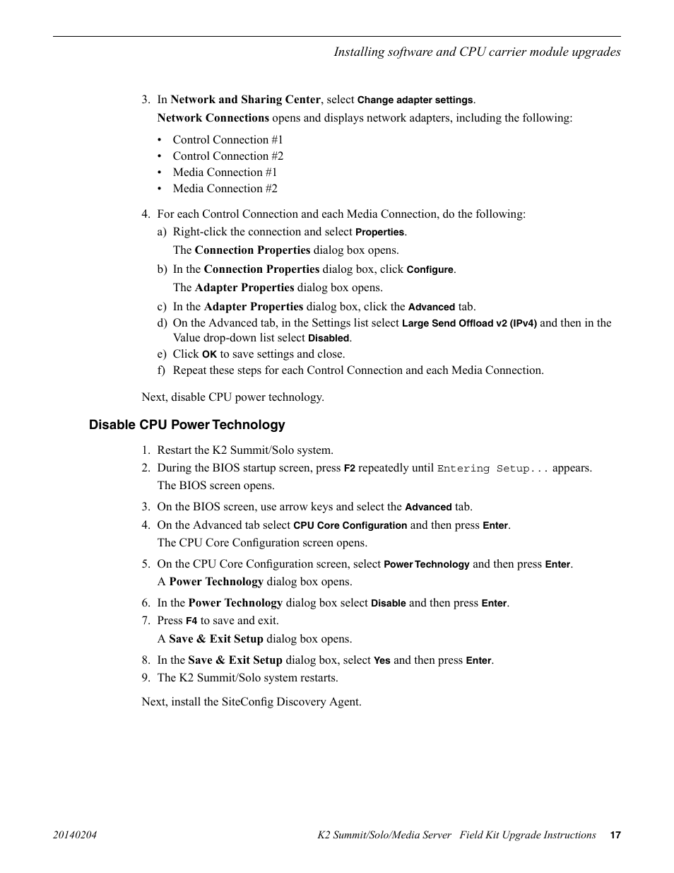 Disable cpu power technology | Grass Valley K2 Summit Client v.9.2 User Manual | Page 17 / 49