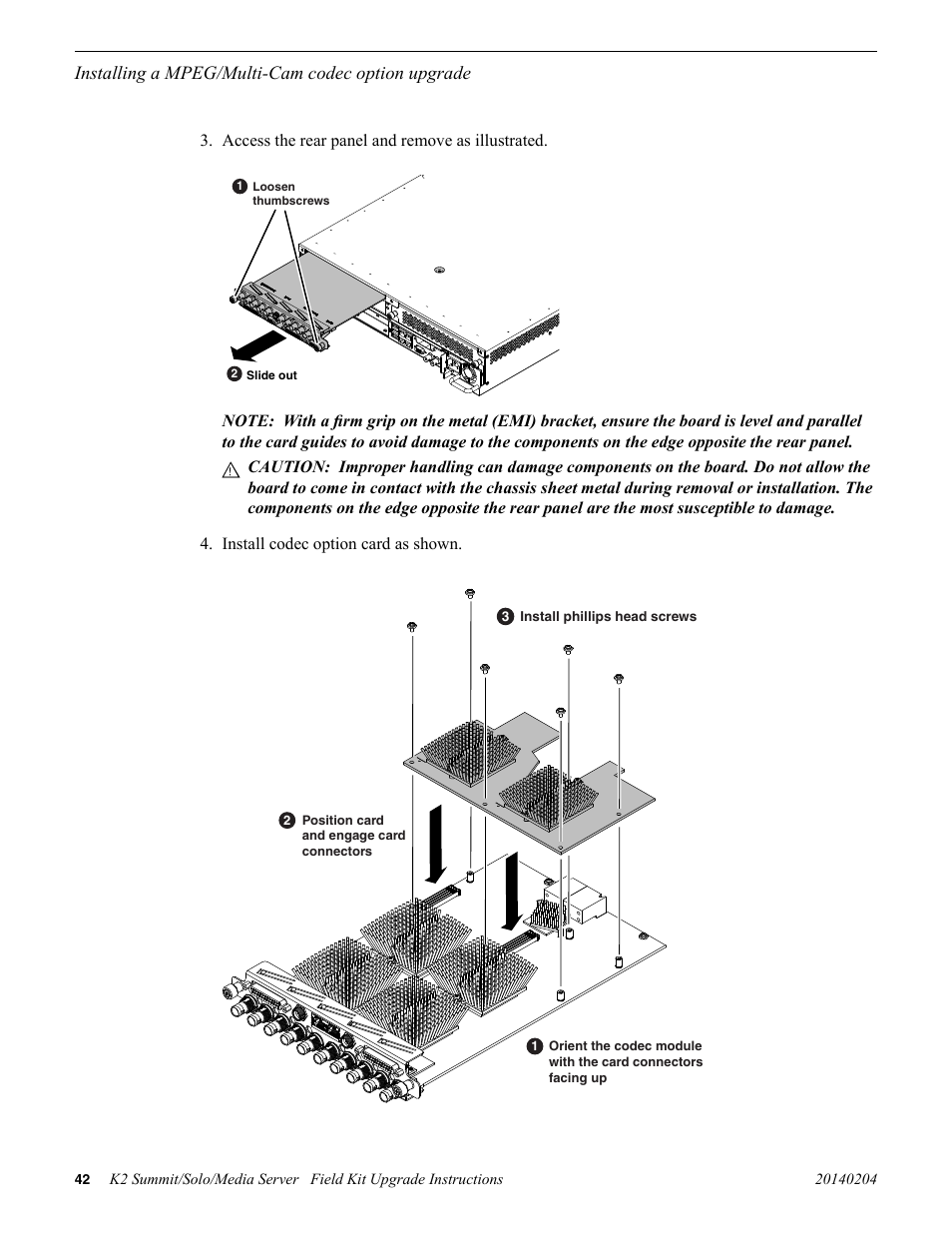 Installing a mpeg/multi-cam codec option upgrade | Grass Valley K2 Summit Client v.9.2 User Manual | Page 42 / 49