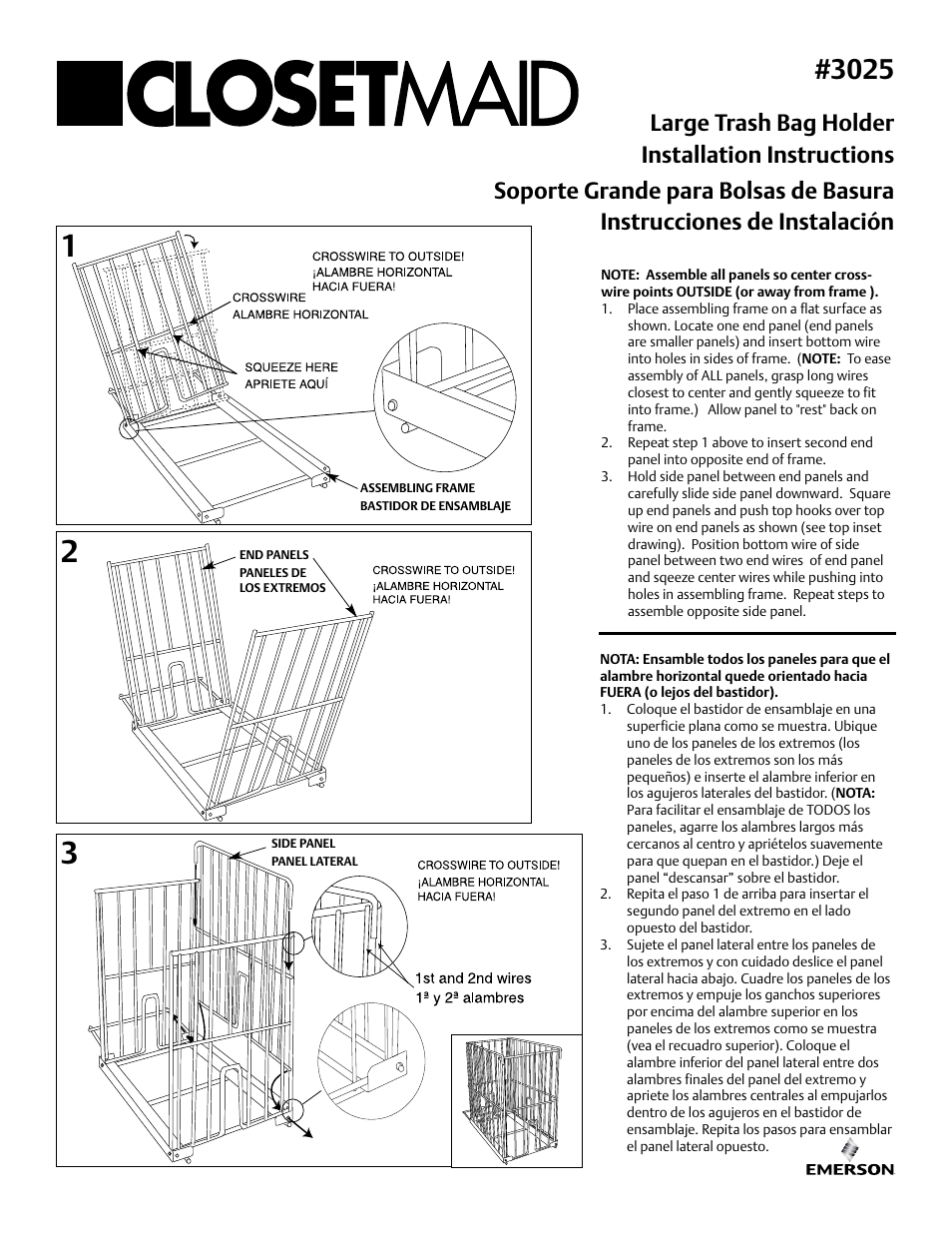 Closet Maid Large Trash Bag Holder 3025 User Manual | 2 pages