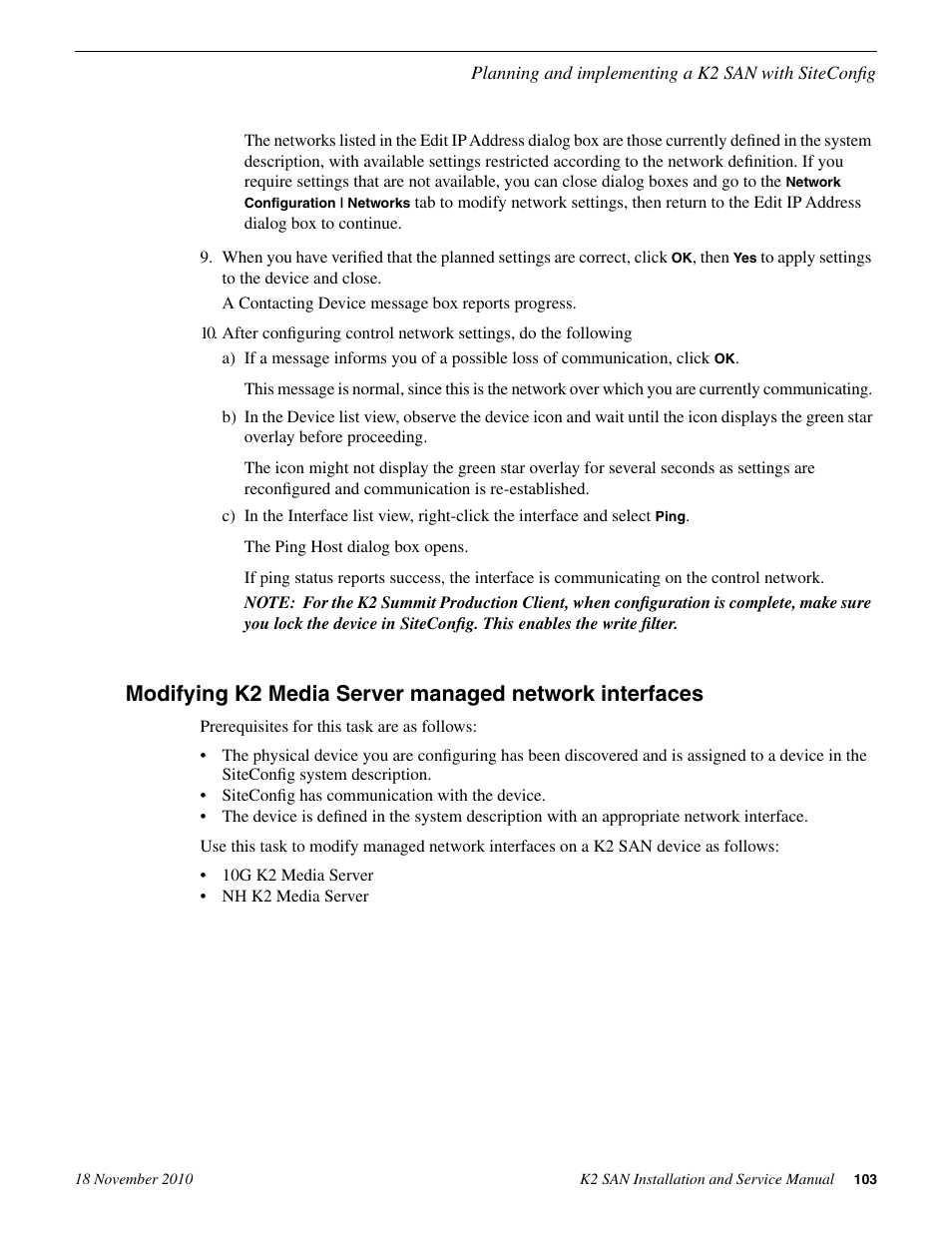 Modifying k2 media, Server managed network interfaces | Grass Valley K2 Summit Storage Area Network Installation User Manual | Page 103 / 362