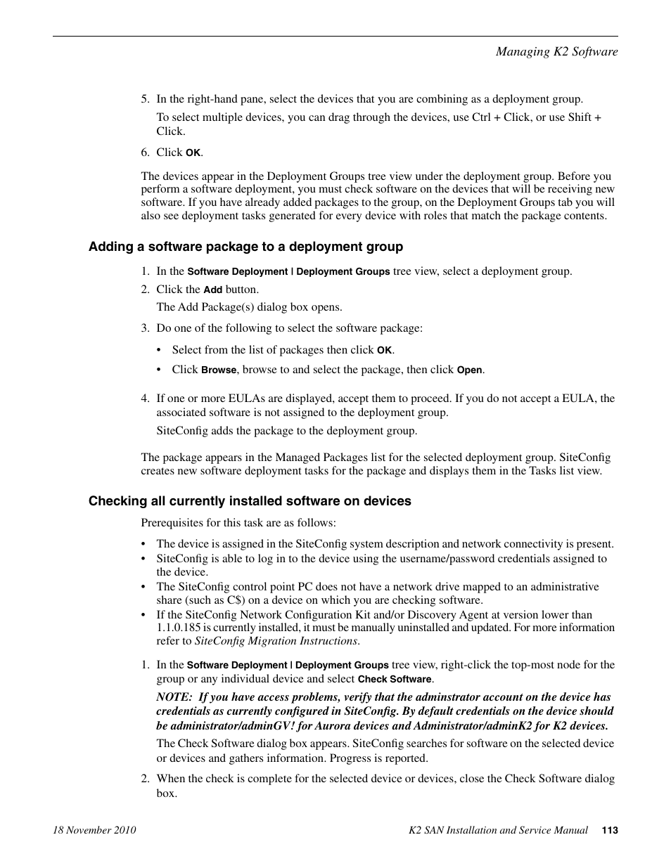 Adding a software package to a deployment group | Grass Valley K2 Summit Storage Area Network Installation User Manual | Page 113 / 362
