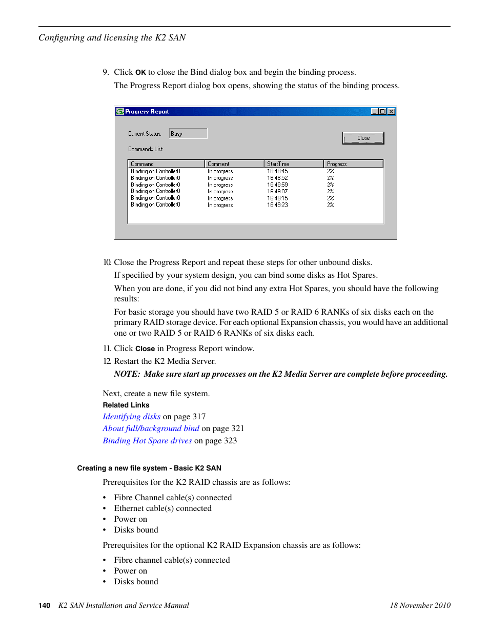 Creating a new file system - basic k2 san | Grass Valley K2 Summit Storage Area Network Installation User Manual | Page 140 / 362