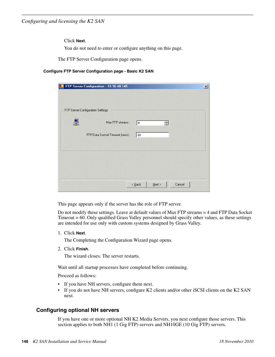Configuring optional nh servers | Grass Valley K2 Summit Storage Area Network Installation User Manual | Page 146 / 362