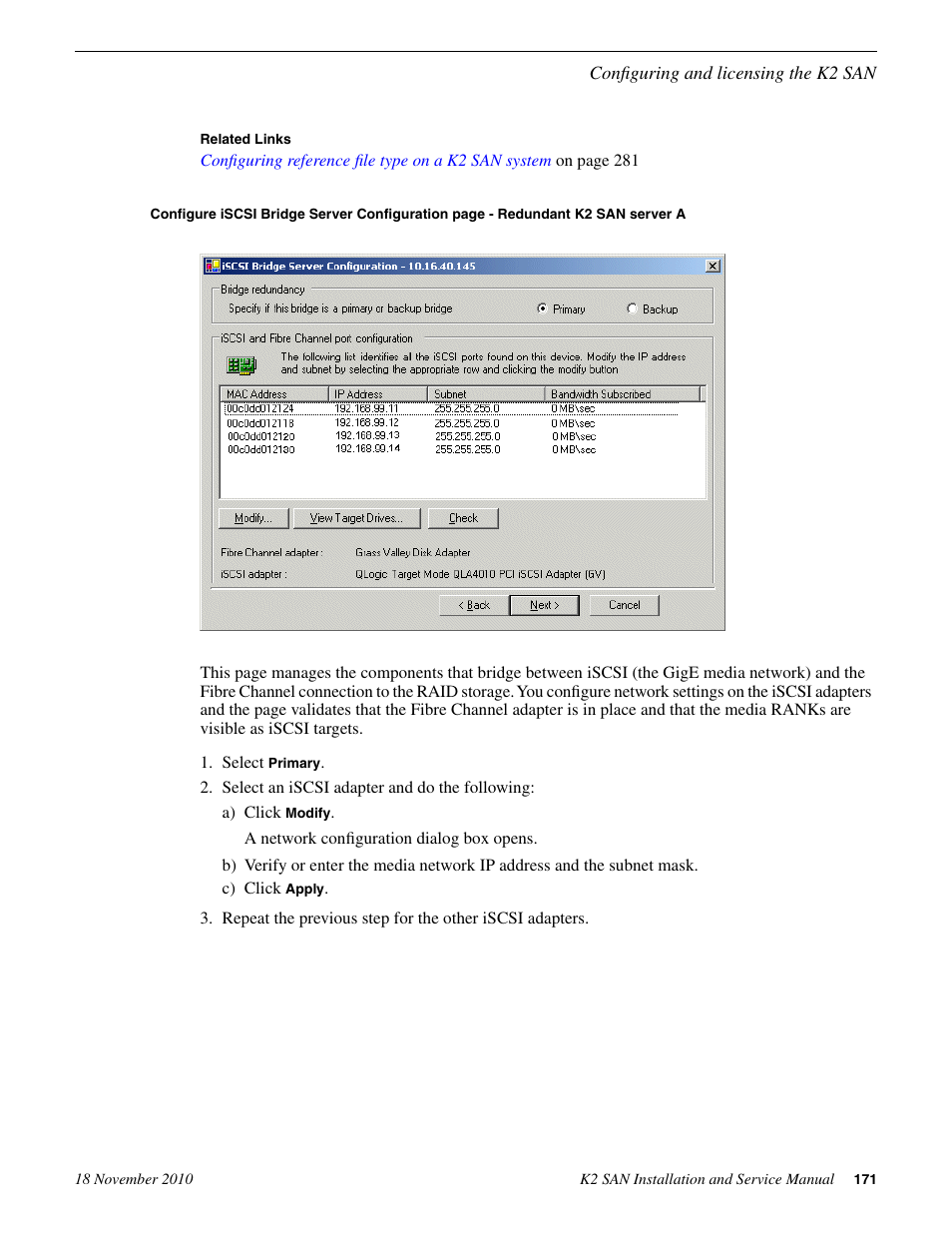 Grass Valley K2 Summit Storage Area Network Installation User Manual | Page 171 / 362