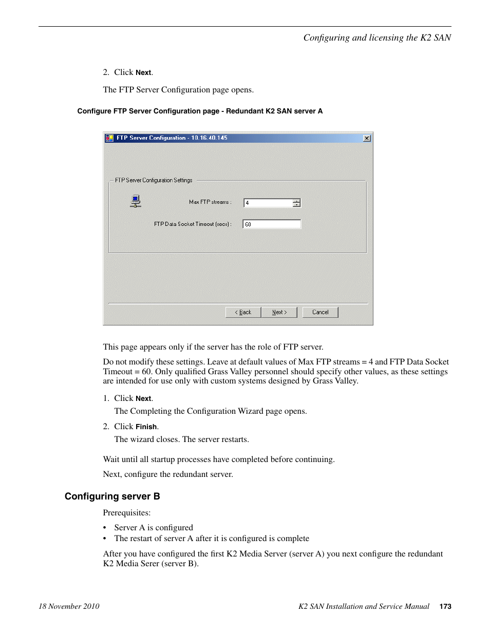 Configuring server b | Grass Valley K2 Summit Storage Area Network Installation User Manual | Page 173 / 362