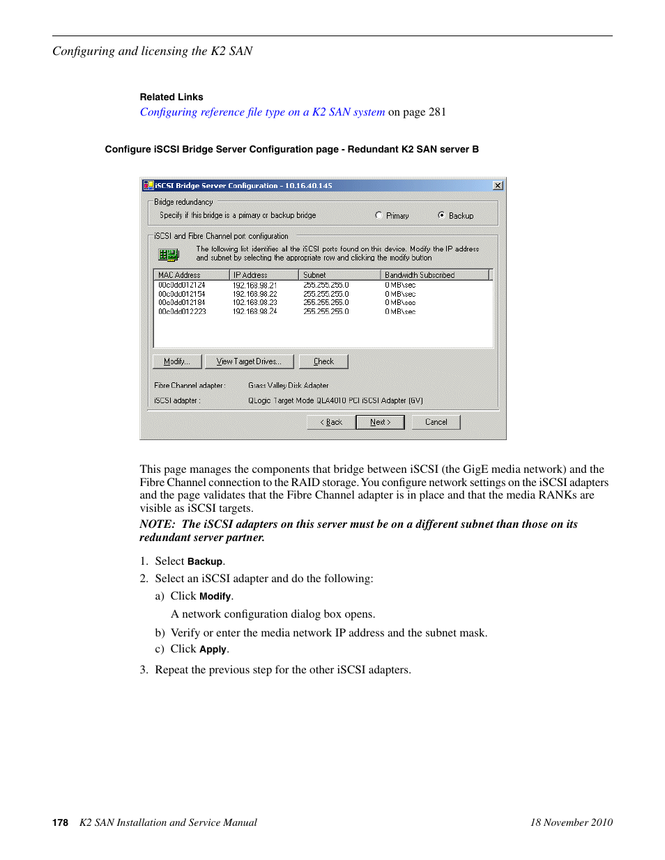 Grass Valley K2 Summit Storage Area Network Installation User Manual | Page 178 / 362