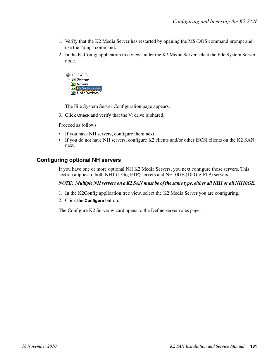 Configuring optional nh servers | Grass Valley K2 Summit Storage Area Network Installation User Manual | Page 181 / 362