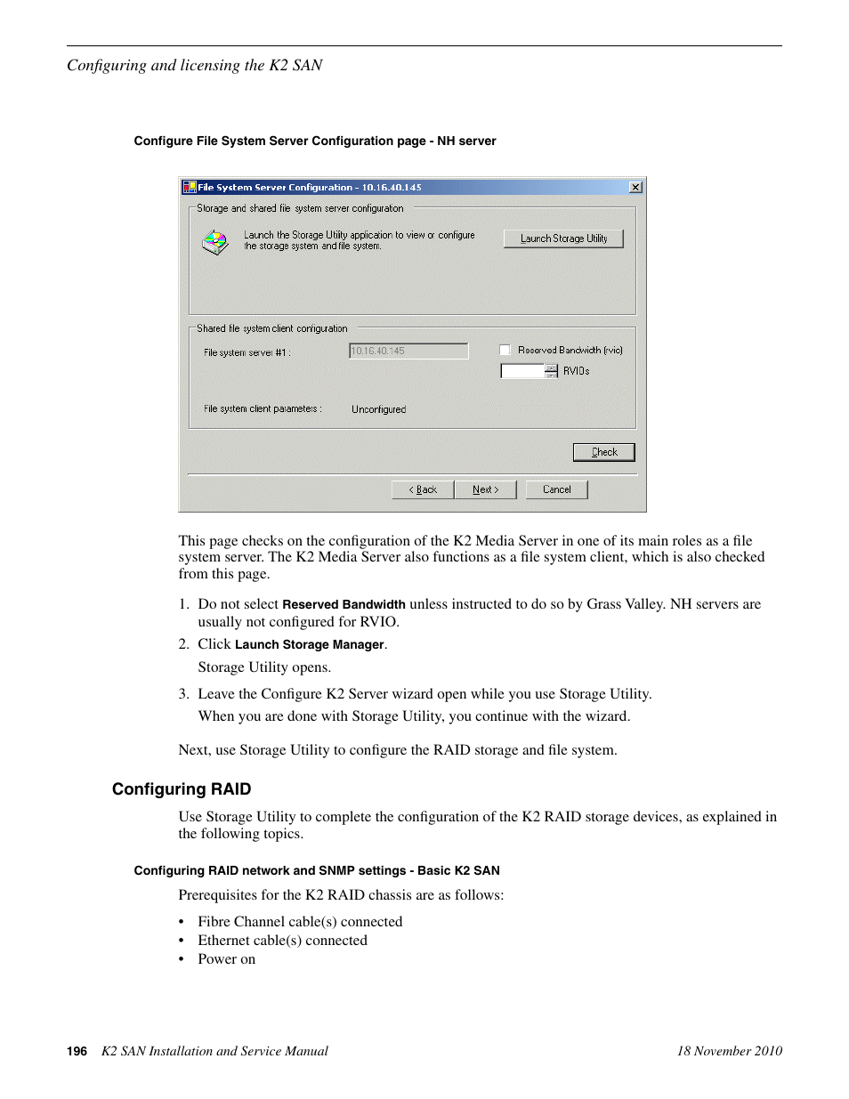 Configuring raid | Grass Valley K2 Summit Storage Area Network Installation User Manual | Page 196 / 362