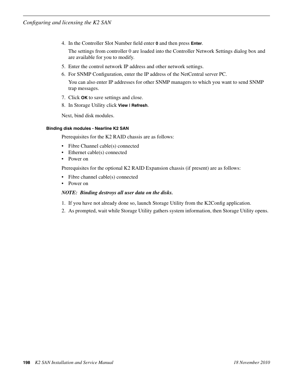 Binding disk modules - nearline k2 san | Grass Valley K2 Summit Storage Area Network Installation User Manual | Page 198 / 362